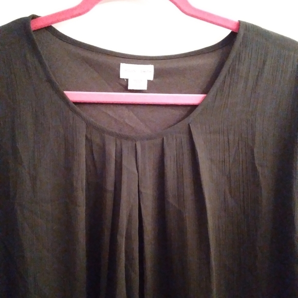 JAClyn Smith Flowy sheer top attached tank Faux Pearl rhinestone trim sl… - Picture 2 of 12